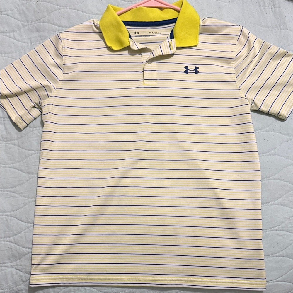 Under Armour Kids Polo - Yellow Collar with Blue Stripes